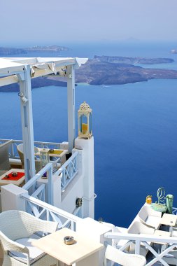 santorini Island, Yunanistan sahilde güzel kafeterya