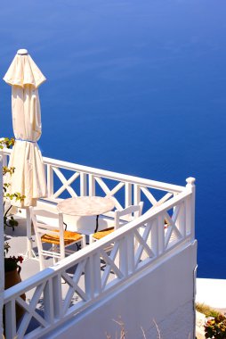 santorini Island, Yunanistan sahilde güzel kafeterya