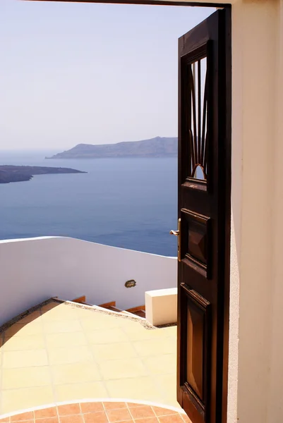 Detailní záběr tradiční vesnice thira na ostrově santorini — Stock fotografie