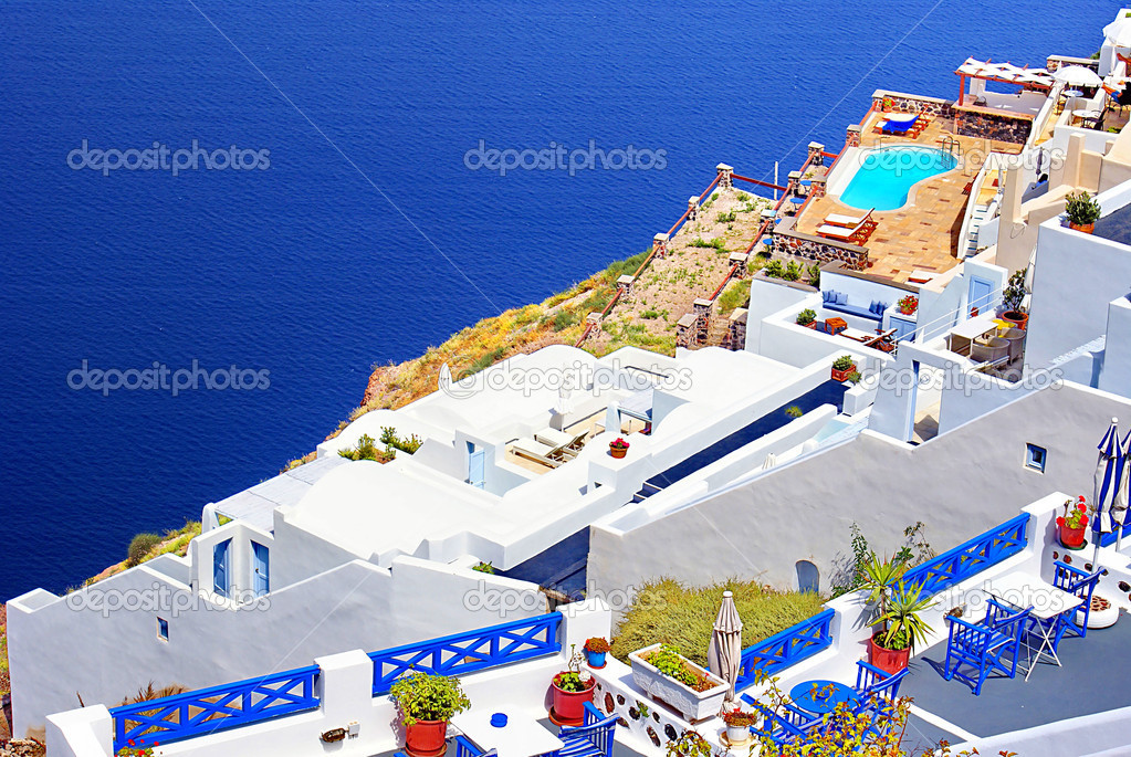 Traditional Greek architecture of Oia village on Santorini islan