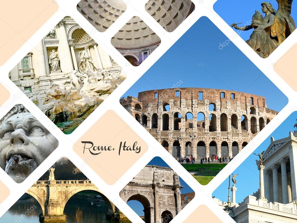 Set of historic places of Rome city, Italy