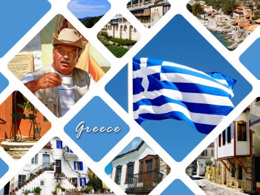 Collage of architecture and historical places in Greece clipart