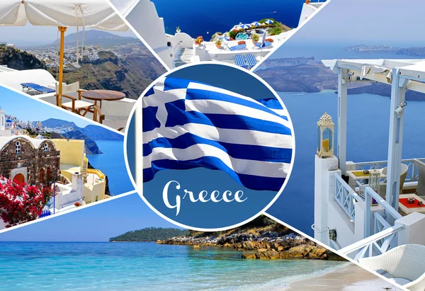 santorini Island, Yunanistan yaz fotoğrafları kolaj bir