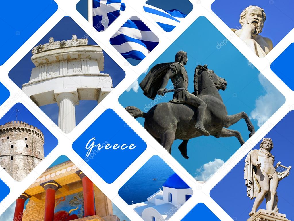 Collage of architecture and historical places in Greece