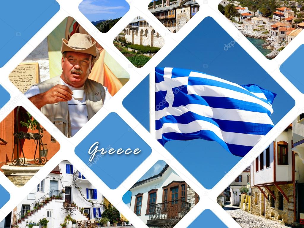 Collage of architecture and historical places in Greece