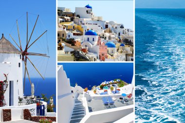 santorini Island, Yunanistan yaz fotoğrafları kolaj bir