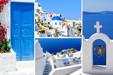 santorini Island, Yunanistan yaz fotoğrafları kolaj bir