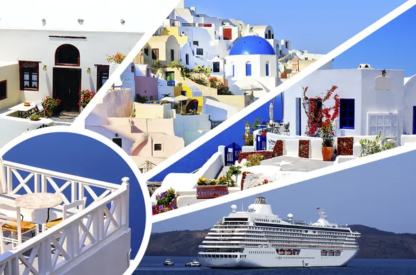 santorini Island, Yunanistan yaz fotoğrafları kolaj bir