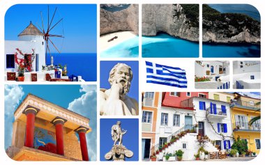 Collage of famous places in Greece clipart