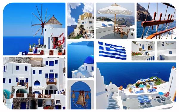 santorini Island, Yunanistan yaz fotoğrafları kolaj bir