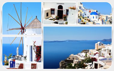 santorini Island, Yunanistan yaz fotoğrafları kolaj bir