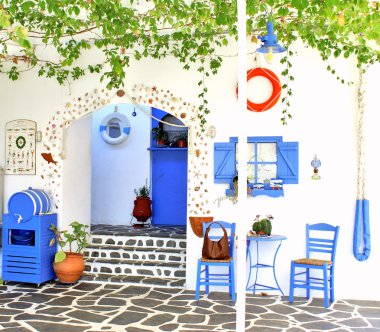 Traditional Greek tavern, on Santorini island, Greece clipart