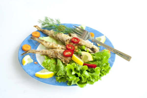Fried sardines with Vegetables — Stock Photo, Image