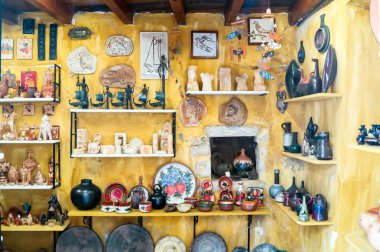 mykonos Adası, gree Yunan turistik Dükkanı ayrıntılı görüntü