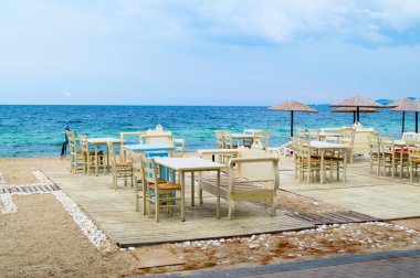 geleneksel Yunan kafeterya Beach, Yunanistan
