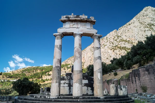 Temple of Athena pronoia at Delphi oracle archaeological site in — Stock Photo, Image