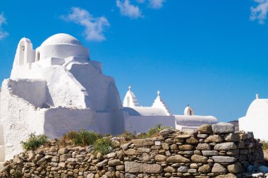 Yunanistan 'daki Mykonos adasında eski Panagia Paraportiani Kilisesi