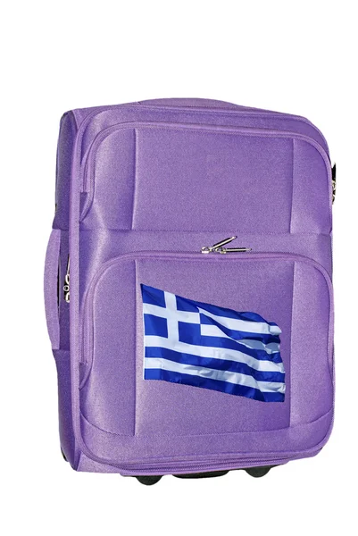 Resväska med grekisk flagg isolerad på en vit — Stockfoto
