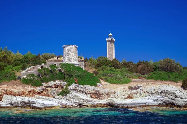 Panoramautsikt över kända fyren på lefkada, Joniska havet, gree — Stockfoto