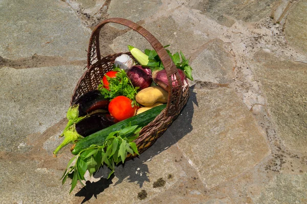 Organic food background Vegetables in the basket — Stock Photo, Image