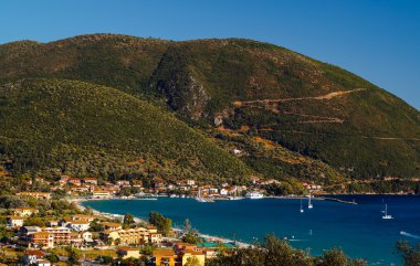 vasiliki Köyü lefkada Adası, Yunanistan'ın panoramik manzarasını