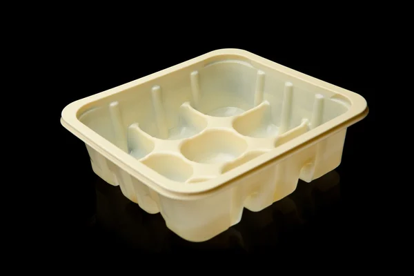 Plastic container isolated on black — Stock Photo, Image