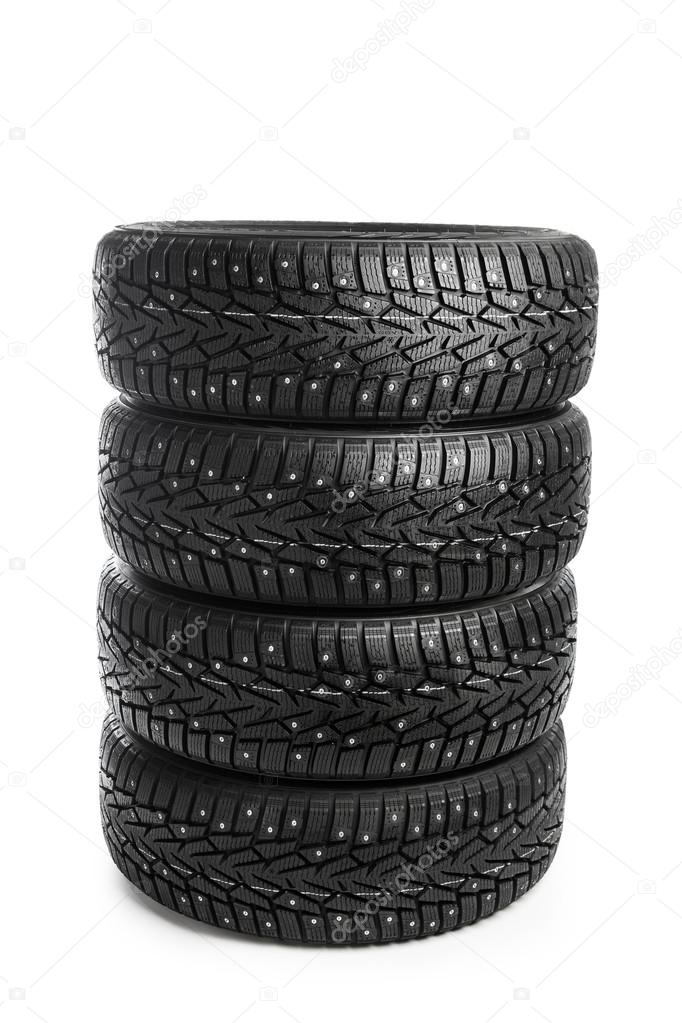 winter tires stack isolated on white