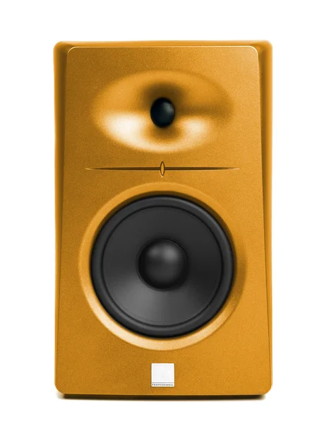 Golden audio speaker (sound studio monitor), isolated on white — стоковое фото