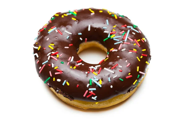 Tasty chocolate donut, isolated on white — Stock Photo, Image