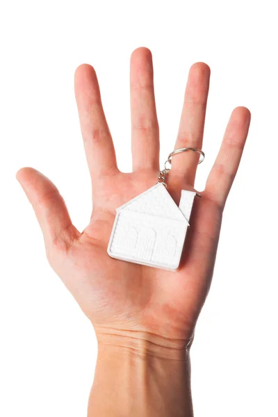 Hand with house keychain — Stock Photo, Image