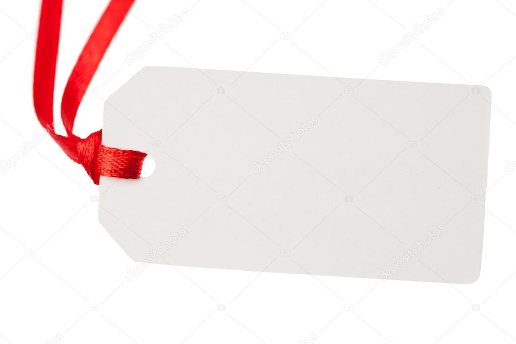 Blank gift tag with red ribbon