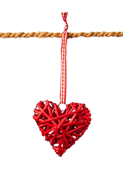 Decorative valentine hearts on the rope — Stock Photo, Image