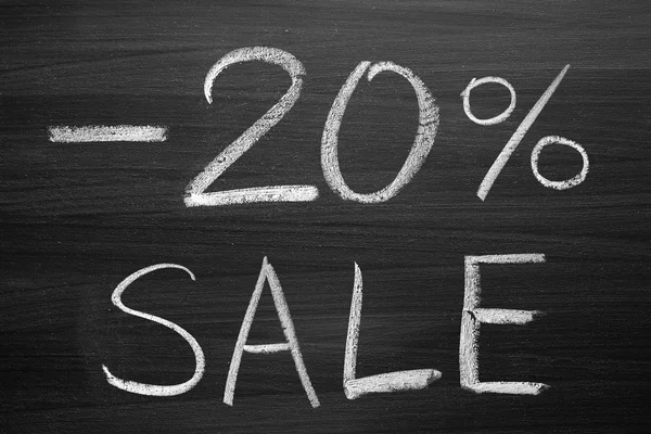 20-percent sale title written with a chalk on the blackboard — Stock Photo, Image