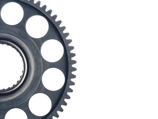 Engine Gear Wheel Cogs Close View White Background Copy Space Stock Photo