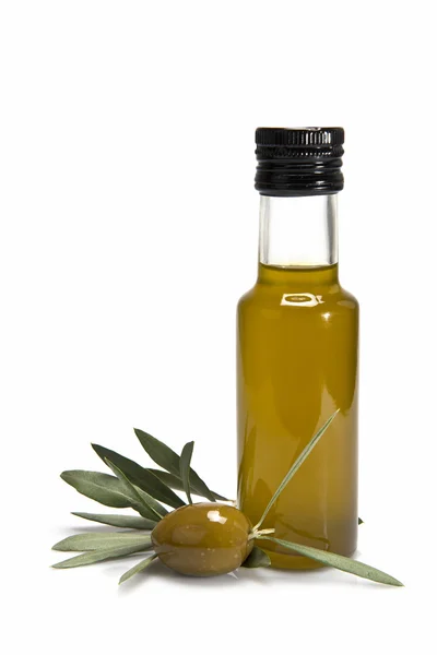 Olive with leaves and its oil — Stock Photo, Image