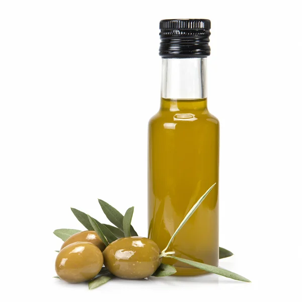 Premium green olives and its oil — Stock Photo, Image