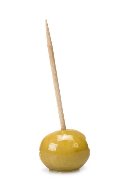 Olive on a toothpick — Stock Photo, Image