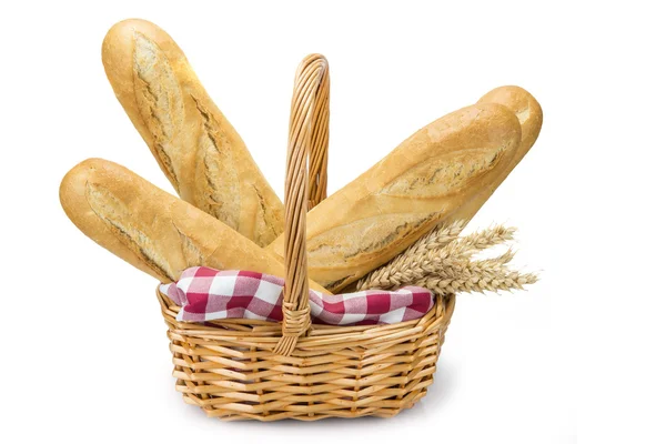 Basket with wheat bread — Stock Photo, Image