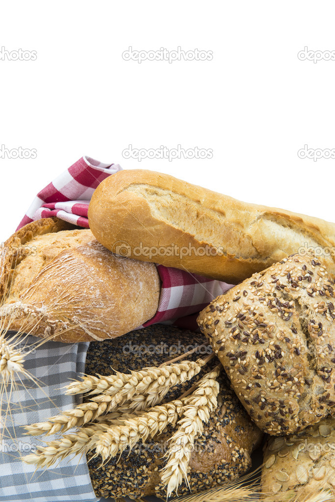 Bread assortment on a white background