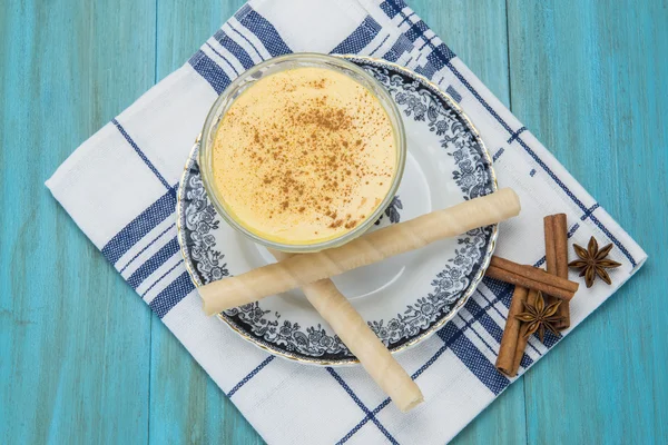 Custard dessert in a glass cup — Stock Photo, Image