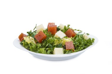 yeşil salata ile peynir ve ayva