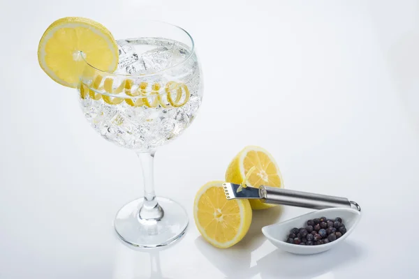 Perfect gin and tonic with a lemon twist — Stock Photo, Image