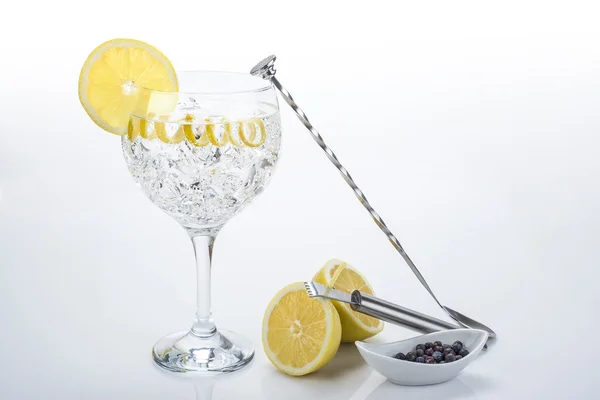Perfect gin and tonic with a lemon twist — Stock Photo, Image