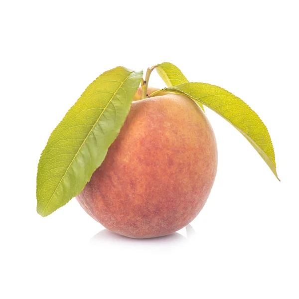 Peach with leaves isolated on white background — Stock Photo, Image