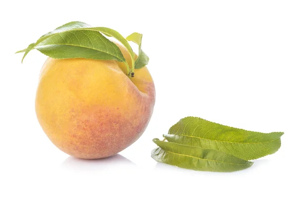 Peach with leaves isolated on white background — Stock Photo, Image