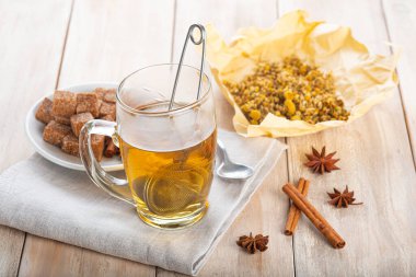 Sıcak papatya çayı, yabani çiçeklerden yapılır.