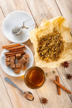 Sıcak papatya çayı, yabani çiçeklerden yapılır.