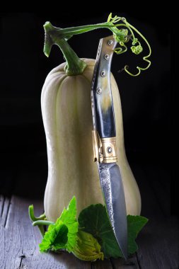 Tahta bir masanın üzerinde pompalama ve sebzeler