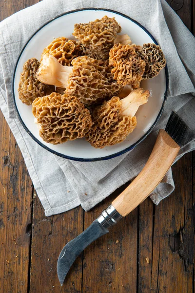 Morchella Morel Edible Mushrooms Kitchen Table — Stock Photo, Image
