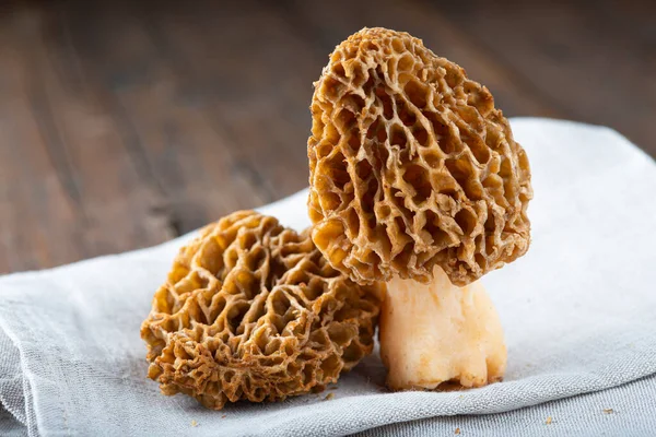 Morchella Morel Βρώσιμα Μανιτάρια Στο Τραπέζι Της Κουζίνας Φωτογραφία Αρχείου